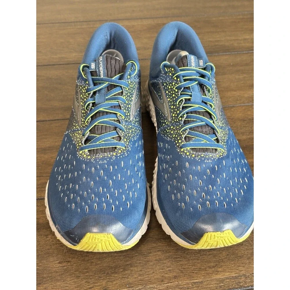 Brooks Men’s Glycerin 16 Size 12.5, Blue & Yellow Running tech Shoes, DNA